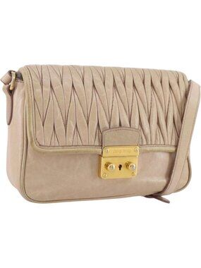 Miu Miu Matelasse Shoulder Bag Leather Pink Gold Tone